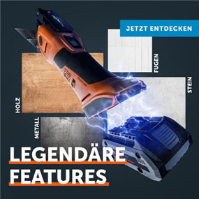 An orange Bosch Professional tool attachment cuts through materials.