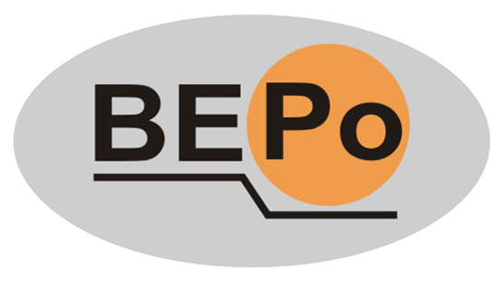 Logo von BEPo: schwarzer Schriftzug auf grauem Hintergrund mit orangefarbener Kugel.