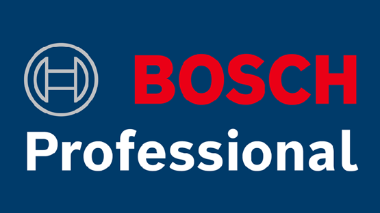 Logo von Bosch Professional auf blauem Hintergrund, rot und weiß.