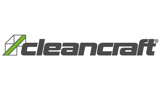 Logo von CleanCraft mit grüner und grauer Schrift und geometrischen Formen.