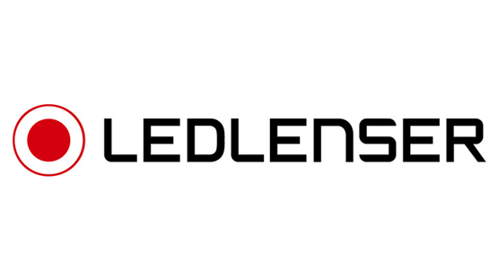 Logo von LEDLENSER mit rotem Punkt und schwarzem Schriftzug.