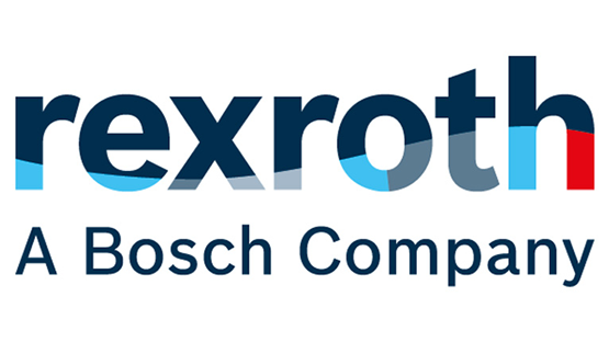 Logo von Rexroth, blau-rot, mit "A Bosch Company" darunter.