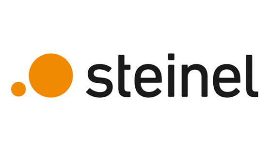 Logo von Steinel mit orangefarbenem Punkt und schwarzem Schriftzug.