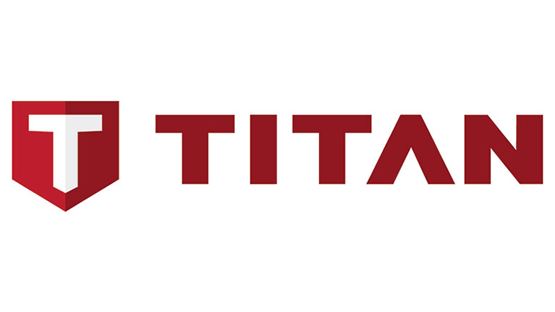 Logo von TITAN in Rot und Weiß, stilisiert mit einem Schild.