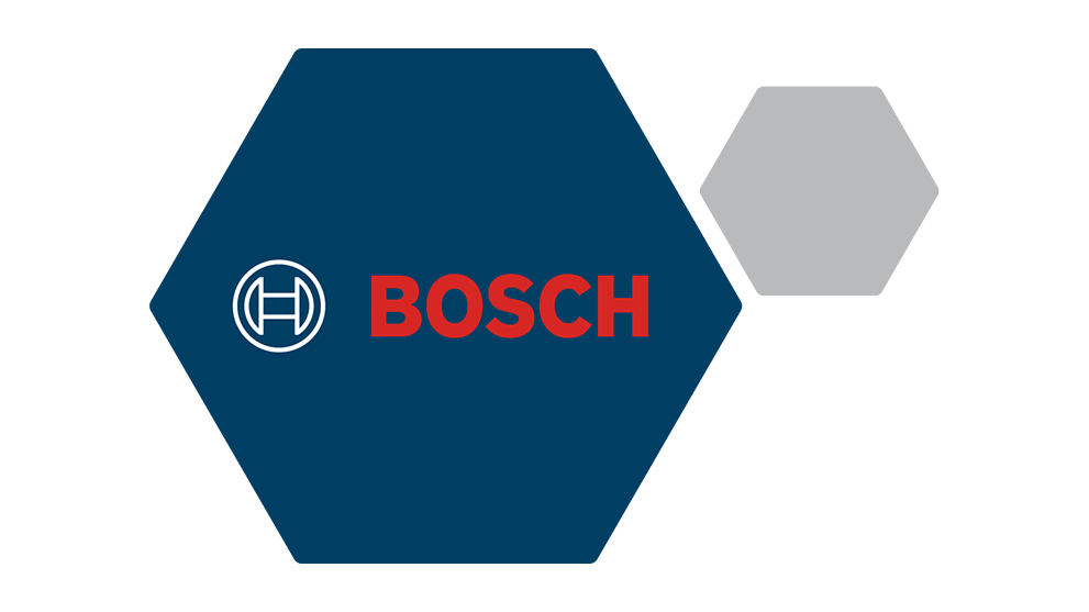 Logo de Bosch en azul y rojo con un símbolo de herramienta estilizado.