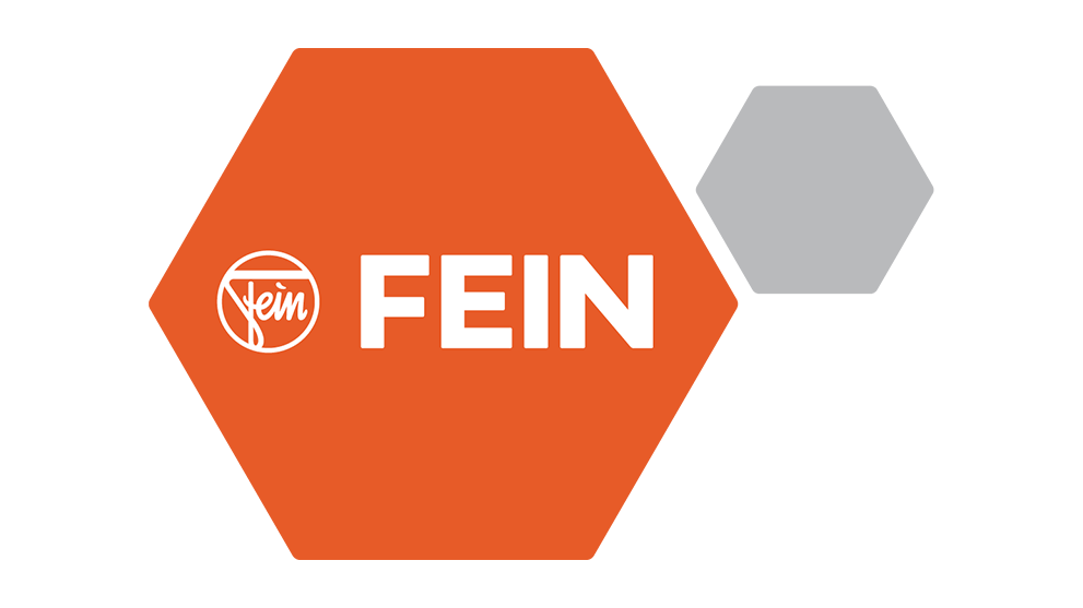 Logo de Fein sobre fondo naranja, diseñado gráficamente.